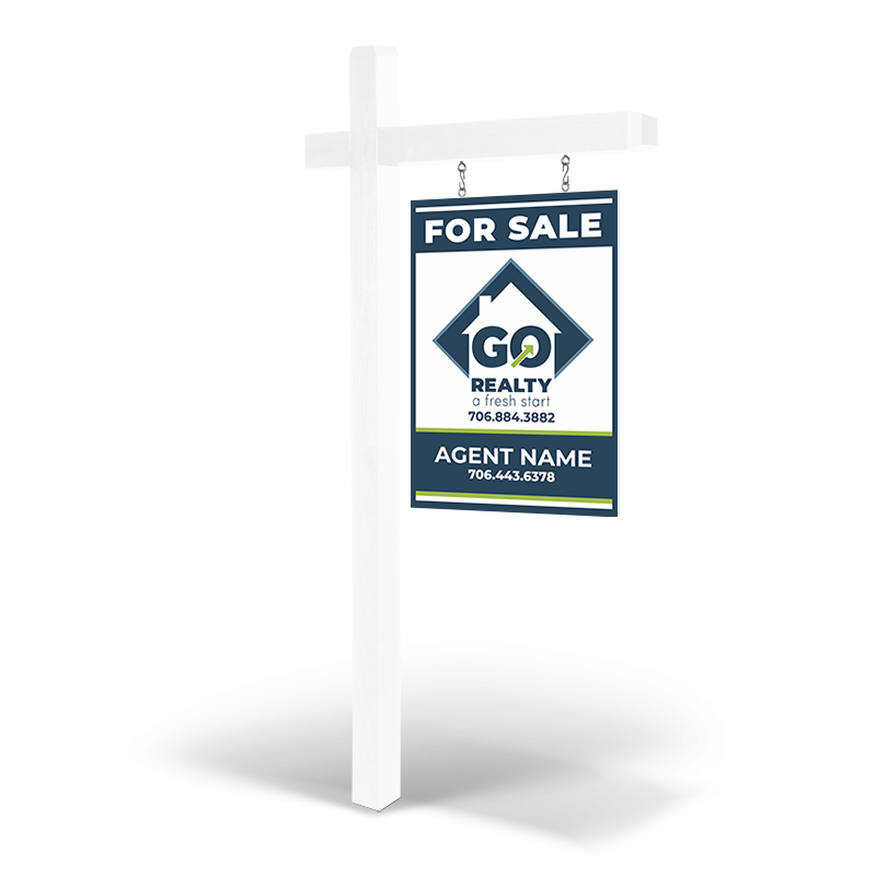 2X3' Wooden 2-Sided Hanging Panel  in Reflective or Non Reflective with Wooden Arm Post & Installation For Go Realty