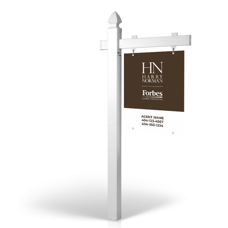 6' Easy Arm Post with 24"x30" Two-Sided Hanging Panels: Styrene, Aluminum, & Reflective Options for Harry Norman