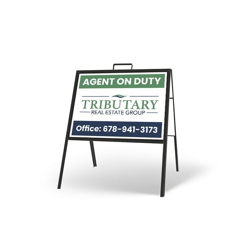 24" X 18" FOLDING "A" FRAME W/ TWO 24"X18" STYRENE CUSTOM PRINTED INSERTS ForTributary Real Estate Group
