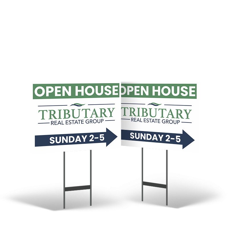 Tributary Real Estate Group 24x18 2-Sided Yard Sign: Reflective & Standard on Black Stand