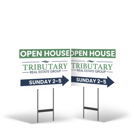 Tributary Real Estate Group 24x18 2-Sided Yard Sign: Reflective & Standard on Black Stand
