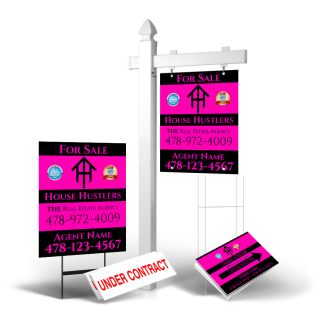 Grand Slam Package House Hustlers : 6' Post, Two-Sided 24"x30" Panels, Directionals, Stakes, Clip-Ons