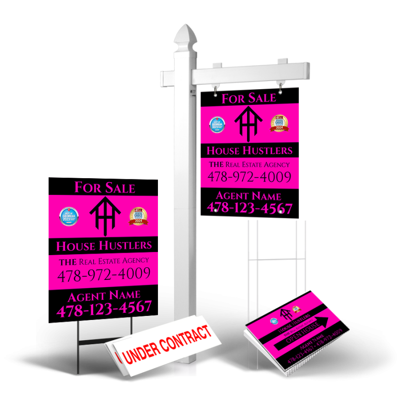 Grand Slam Package House Hustlers : 6' Post, Two-Sided 24"x30" Panels, Directionals, Stakes, Clip-Ons