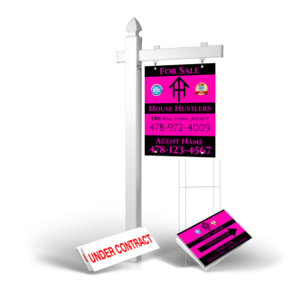 Homerun Pkg:6'Easy Arm Post,24"x30"Styrene Panel,4Coroplast Directionals,4Step Stake Stands for House Hustlers