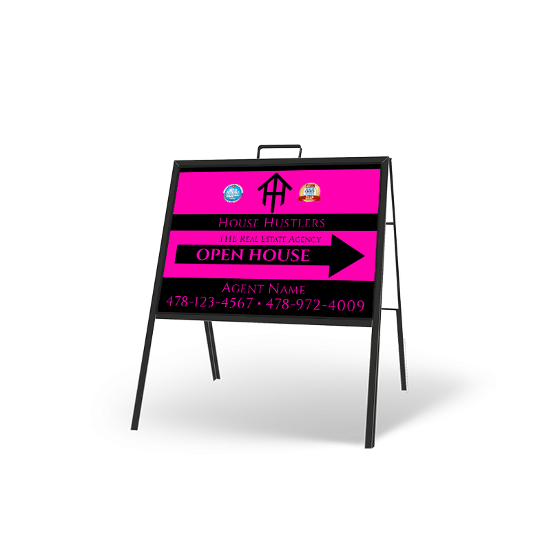 24" X 18" FOLDING "A" FRAME W/ TWO 24"X18" STYRENE CUSTOM PRINTED INSERTS For House Hustlers