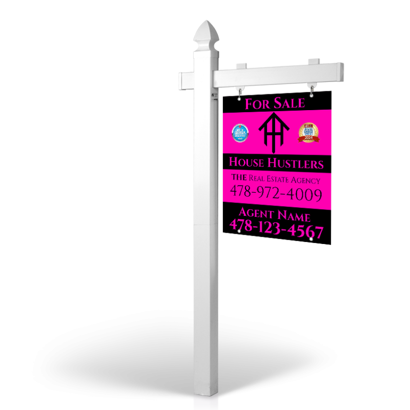 6' Easy Arm Post with 24"x30" Two-Sided Hanging Panels: Styrene, Aluminum, & Reflective Options for House Hustlers