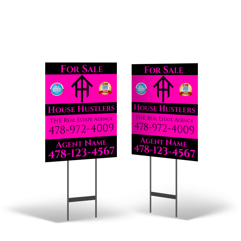 House Hustlers 18x24 2-Sided Yard Sign: Reflective & Standard on Black Stand