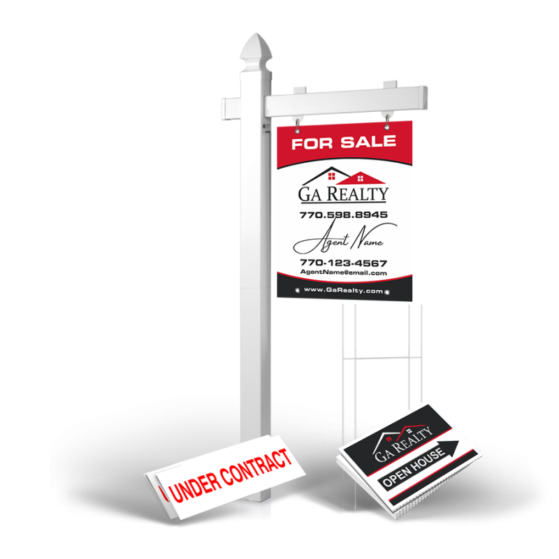 Homerun Pkg:6'Easy Arm Post,24"x30"Styrene Panel,4Coroplast Directionals,4Step Stake Stands for GA Realty Homerun Pkg:6'Easy Arm Post,24"x30"Styrene Panel,4Coroplast Directionals,4Step Stake Stands for GA Realty