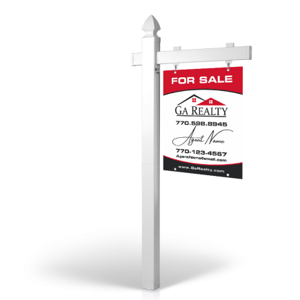 6' Easy Arm Post with 24"x30" Two-Sided Hanging Panels: Styrene, Aluminum, & Reflective Options for GA Realty