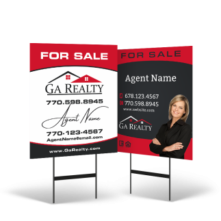 24"x30" Two-Sided Styrene/Reflective Yard Sign on Black Powder-Coated Stand for GA Realty