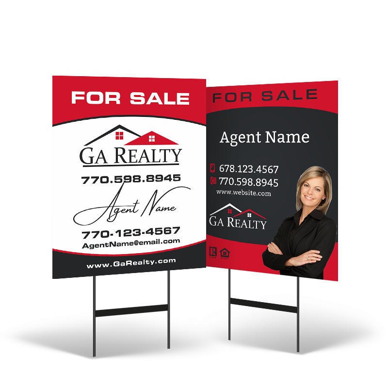 24"x30" Two-Sided Styrene/Reflective Yard Sign on Black Powder-Coated Stand for GA Realty