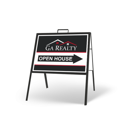 24" X 18" FOLDING "A" FRAME W/ TWO 24"X18" STYRENE CUSTOM PRINTED INSERTS For GA Realty