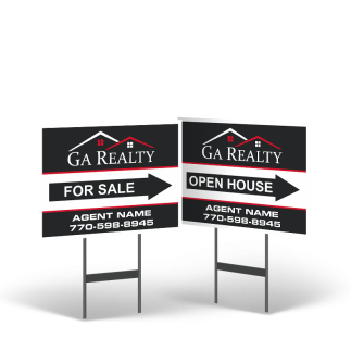 18"x14" Two-Sided Styrene/Reflective Yard Sign on Black Powder-Coated Stand, GA Realty