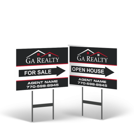 18"x14" Two-Sided Styrene/Reflective Yard Sign on Black Powder-Coated Stand, GA Realty