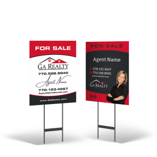 GA Realty 18x24 2-Sided Yard Sign: Reflective & Standard on Black Stand