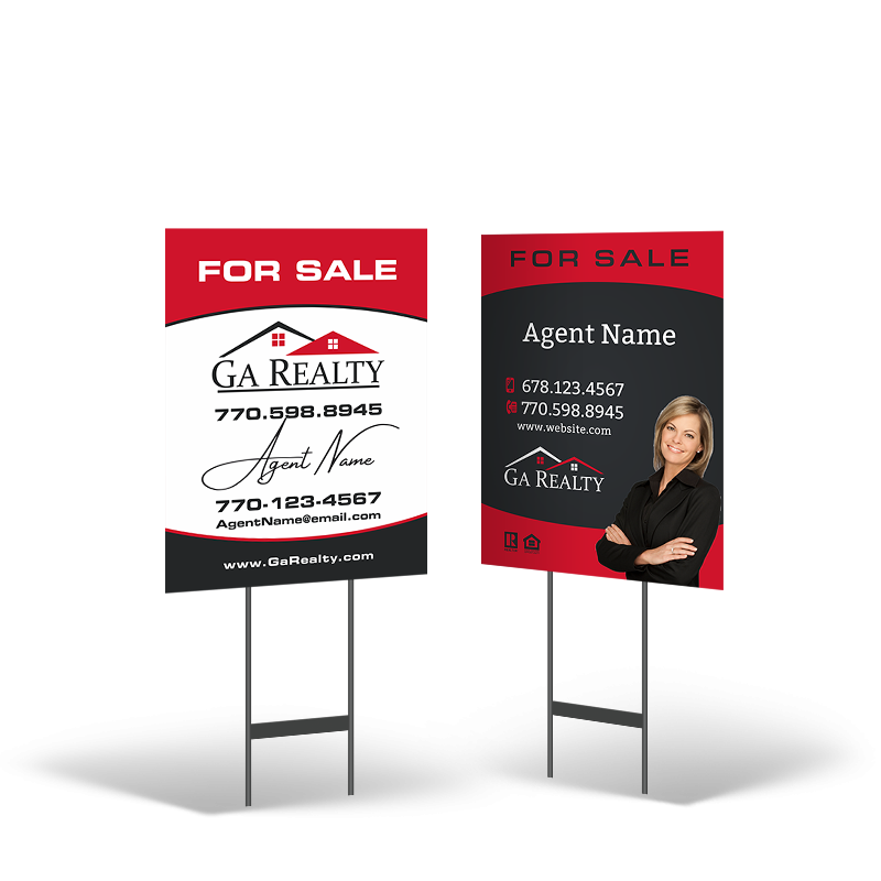 GA Realty 18x24 2-Sided Yard Sign: Reflective & Standard on Black Stand