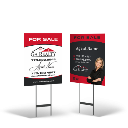 GA Realty 18x24 2-Sided Yard Sign: Reflective & Standard on Black Stand