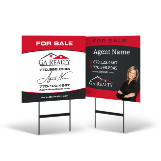 24"x24" Reflective Styrene Yard Sign Two-Sided on Black Powder-Coated Stand For GA Realty