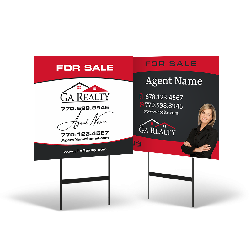 24"x24" Reflective Styrene Yard Sign Two-Sided on Black Powder-Coated Stand For GA Realty