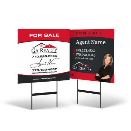 24"x24" Reflective Styrene Yard Sign Two-Sided on Black Powder-Coated Stand For GA Realty