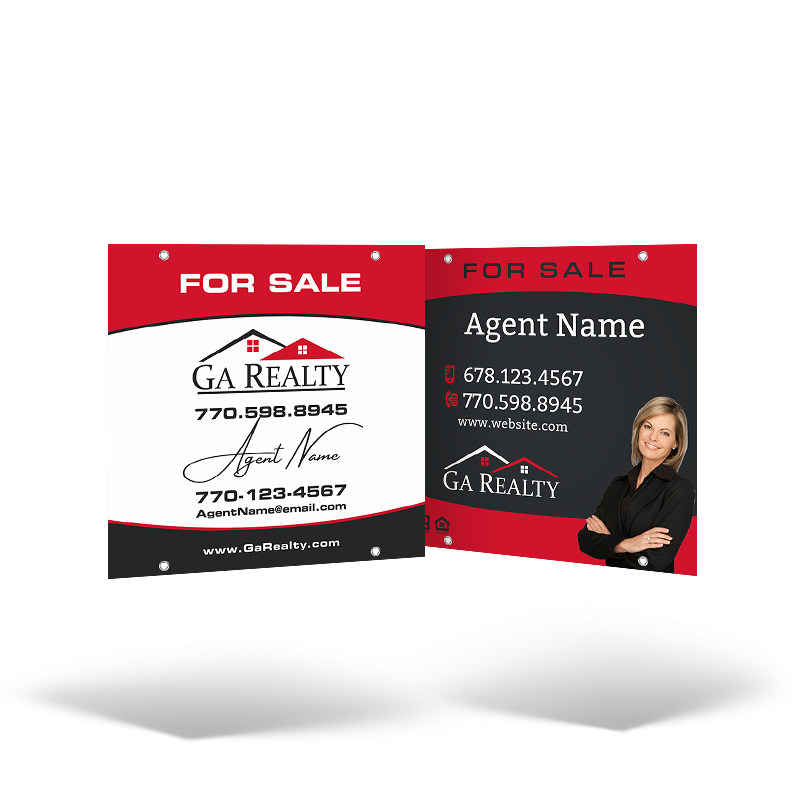 24"x24" Two-Sided Styrene/Aluminum Hanging Panel w/ Grommets, Reflective Option For GA Realty