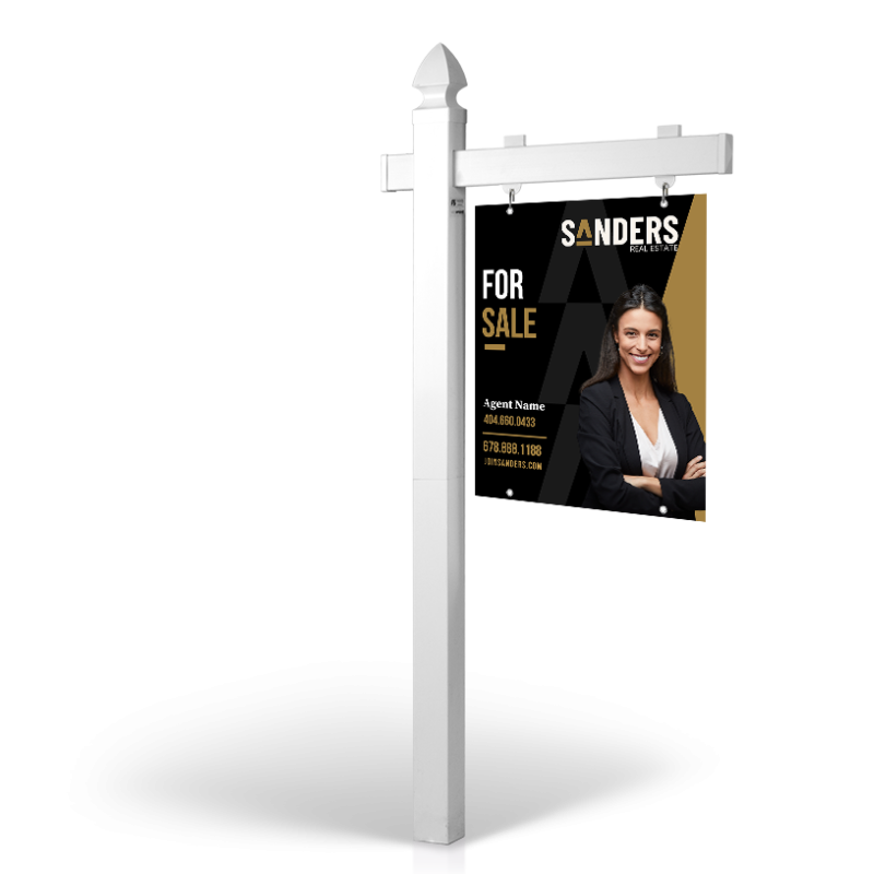 5'Easy ArmPost with 24"x30"Two Sided Styrene Panel,Grommets for Sanders Real estate