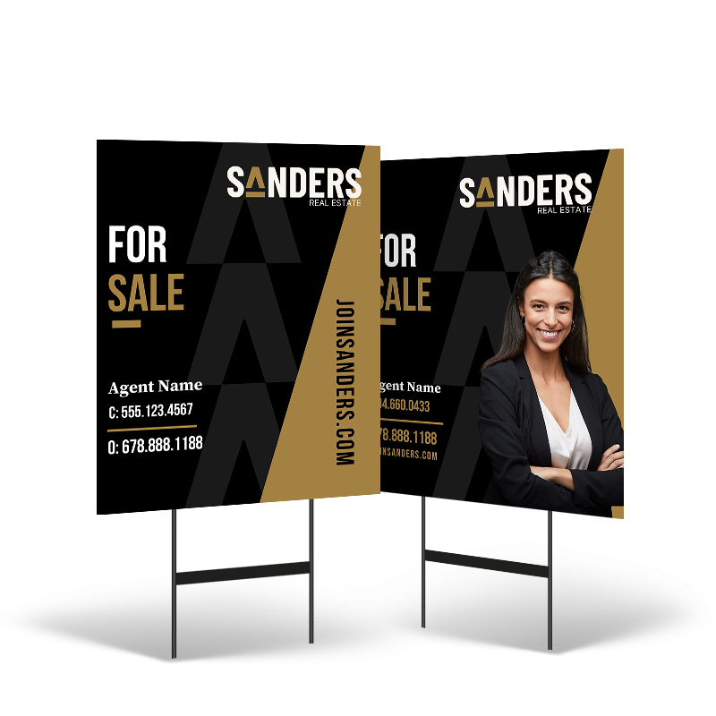 24"x30" Two-Sided Styrene/Reflective Yard Sign on Black Powder-Coated Stand for Sanders Real estate