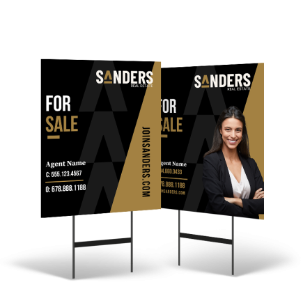 24"x30" Two-Sided Styrene/Reflective Yard Sign on Black Powder-Coated Stand for Sanders Real estate