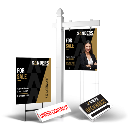 Grand Slam Package Sanders Real estate : 6' Post, Two-Sided 24"x30" Panels, Directionals, Stakes, Clip-Ons