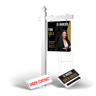 Homerun Pkg:6'Easy Arm Post,24"x30"Styrene Panel,4Coroplast Directionals,4Step Stake Stands for Sanders Real estate