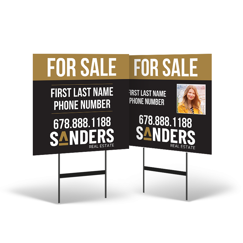 24"x24" Reflective Styrene Yard Sign Two-Sided on Black Powder-Coated Stand For Sanders Real estate