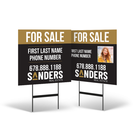 24"x24" Reflective Styrene Yard Sign Two-Sided on Black Powder-Coated Stand For Sanders Real estate