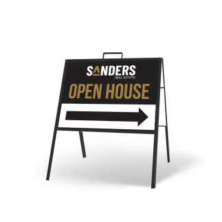 24" X 18" FOLDING "A" FRAME W/ TWO 24"X18" STYRENE CUSTOM PRINTED INSERTS for Sanders Real estate