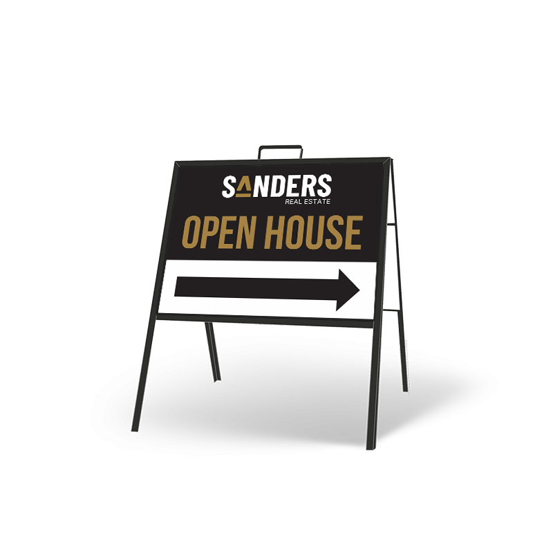 24" X 18" FOLDING "A" FRAME W/ TWO 24"X18" STYRENE CUSTOM PRINTED INSERTS for Sanders Real estate