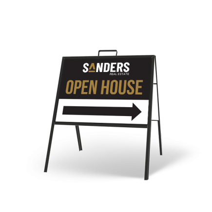 24" X 18" FOLDING "A" FRAME W/ TWO 24"X18" STYRENE CUSTOM PRINTED INSERTS for Sanders Real estate