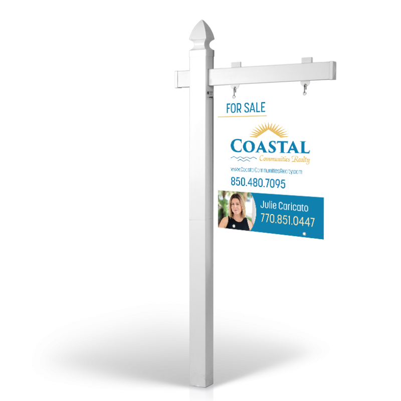 6' Easy Arm Post with 24"x30" Two-Sided Hanging Panels: Styrene, Aluminum, & Reflective Options for Coastal Communities Realty