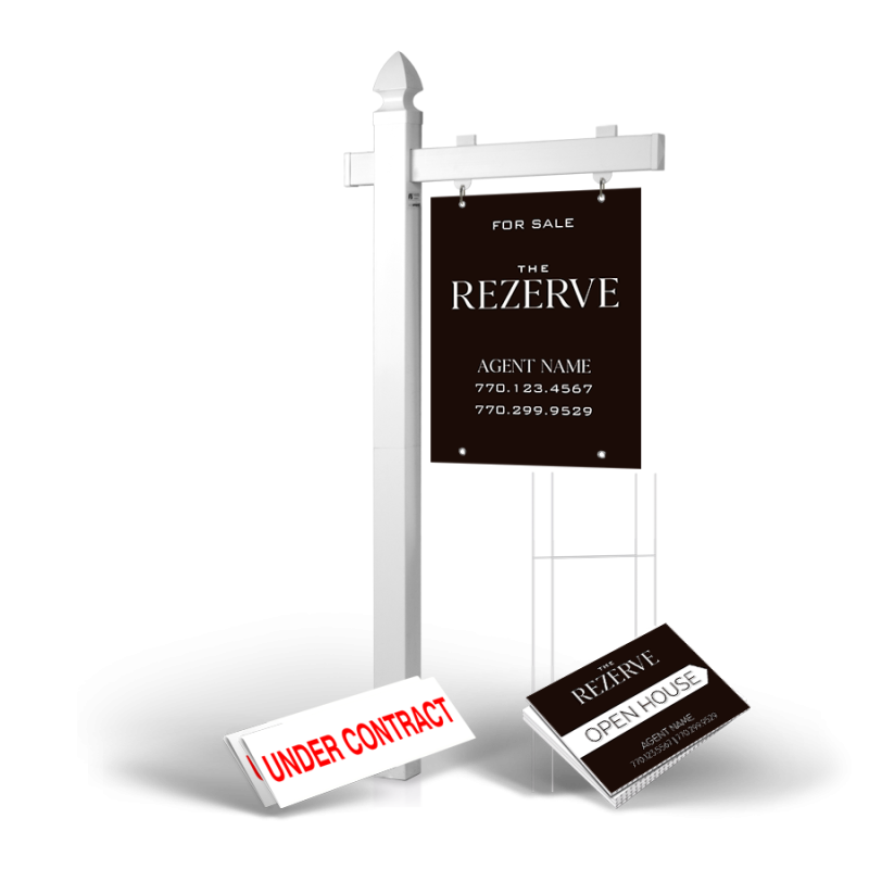 Homerun Pkg:6'Easy Arm Post,24"x30"Styrene Panel,4Coroplast Directionals,4Step Stake Stands for The Rezerve Homerun Pkg:6'Easy Arm Post,24"x30"Styrene Panel,4Coroplast Directionals,4Step Stake Stands for The Rezerve
