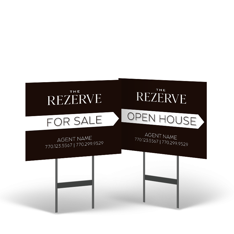 18"x14" Two-Sided Styrene/Reflective Yard Sign on Black Powder-Coated Stand,The Rezerve