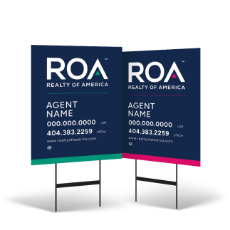 24"x30" Two-Sided Styrene/Reflective Yard Sign on Black Powder-Coated Stand for Realty of America