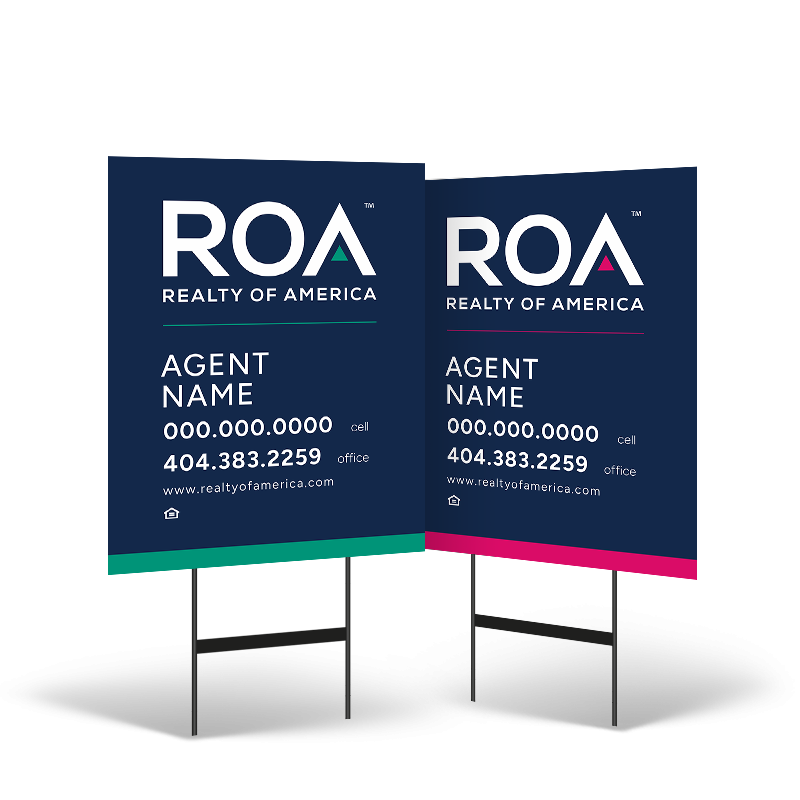 24"x30" Two-Sided Styrene/Reflective Yard Sign on Black Powder-Coated Stand for Realty of America 24"x30" Two-Sided Styrene/Reflective Yard Sign on Black Powder-Coated Stand for Realty of America