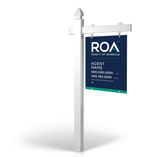 6' Easy Arm Post with 24"x30" Two-Sided Hanging Panels: Styrene, Aluminum, & Reflective Options for Realty of America