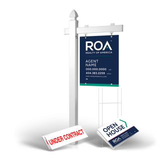 Homerun Pkg:6'Easy Arm Post,24"x30"Styrene Panel,4Coroplast Directionals,4Step Stake Stands for Realty of America