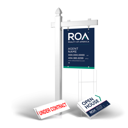 Homerun Pkg:6'Easy Arm Post,24"x30"Styrene Panel,4Coroplast Directionals,4Step Stake Stands for Realty of America