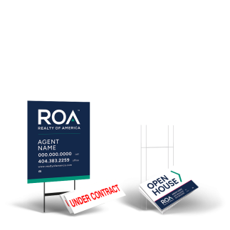 Realty of America Starter Package: 24x30 Yard Sign, Directionals, Stands, Clip-Ons