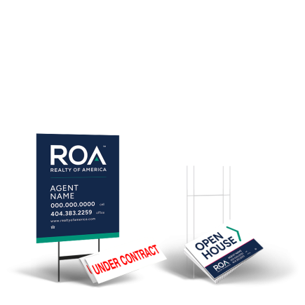 Realty of America Starter Package: 24x30 Yard Sign, Directionals, Stands, Clip-Ons