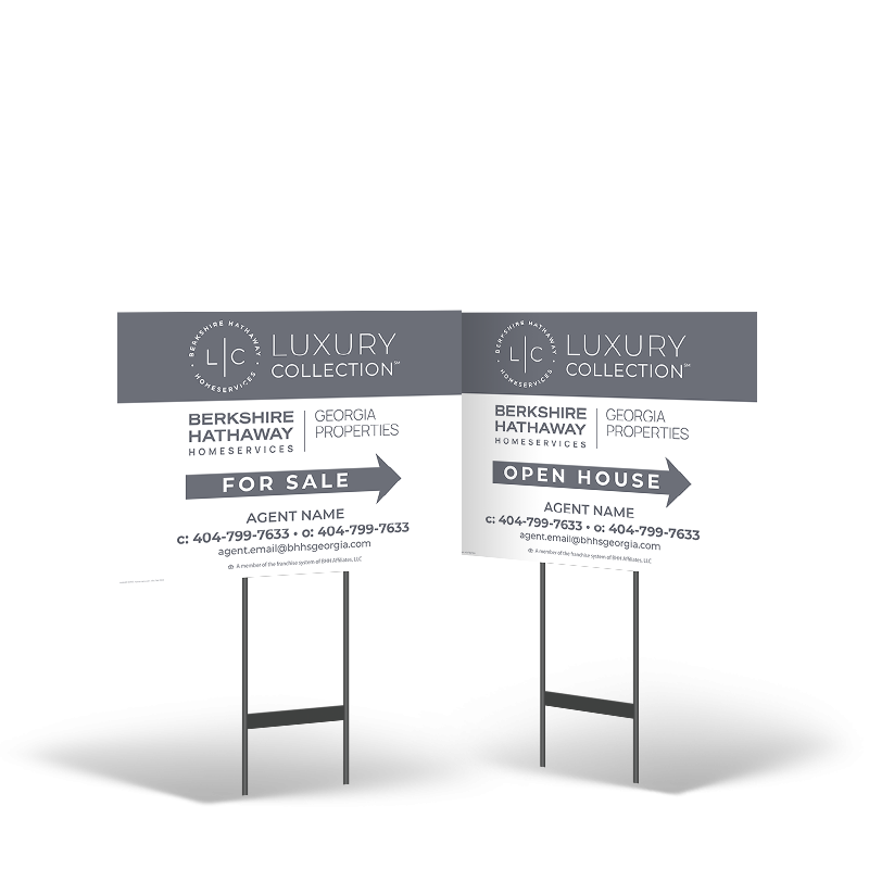 BHHS GEORGIA PROPERTIES Platinum 18 X 24 YARD SIGN 2 SIDED MOUNTED ON BLACK POWDER COATED STAND