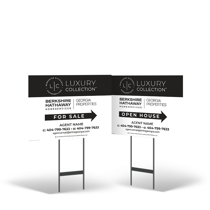 BHHS GEORGIA PROPERTIES Luxury 18 X 24 YARD SIGN 2 SIDED MOUNTED ON BLACK POWDER COATED STAND BHHS GEORGIA PROPERTIES Luxury 18 X 24 YARD SIGN 2 SIDED MOUNTED ON BLACK POWDER COATED STAND